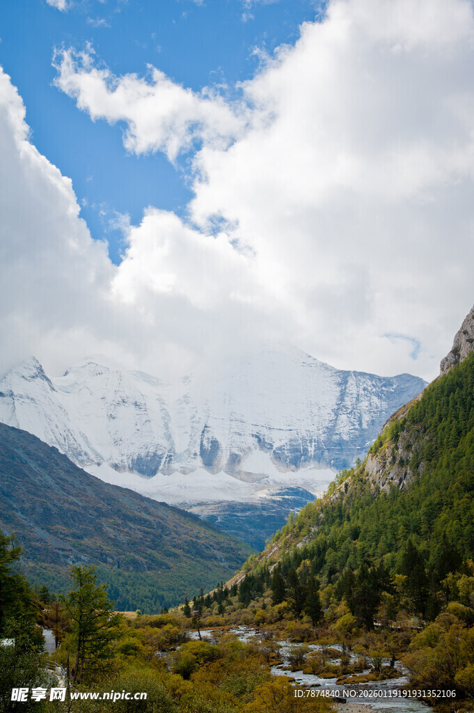 壮丽雪山下的山谷美景