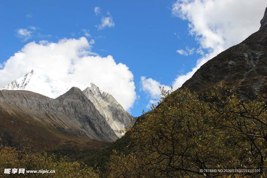 雪山山谷秋日美景