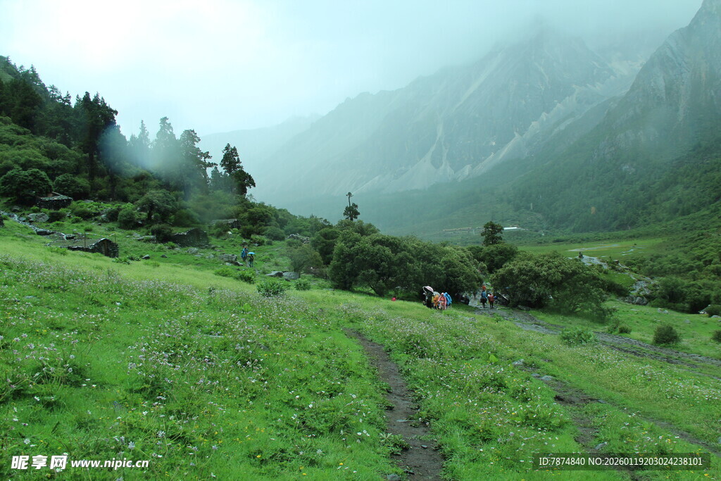 山间绿野 云雾缭绕之景