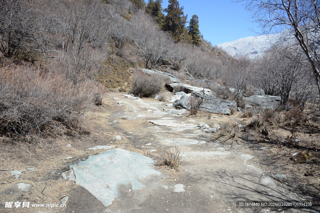 山间荒野碎石小径景色