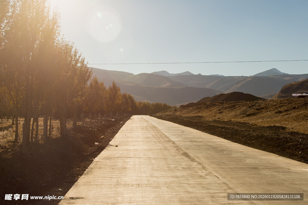 阳光照耀下的山间公路