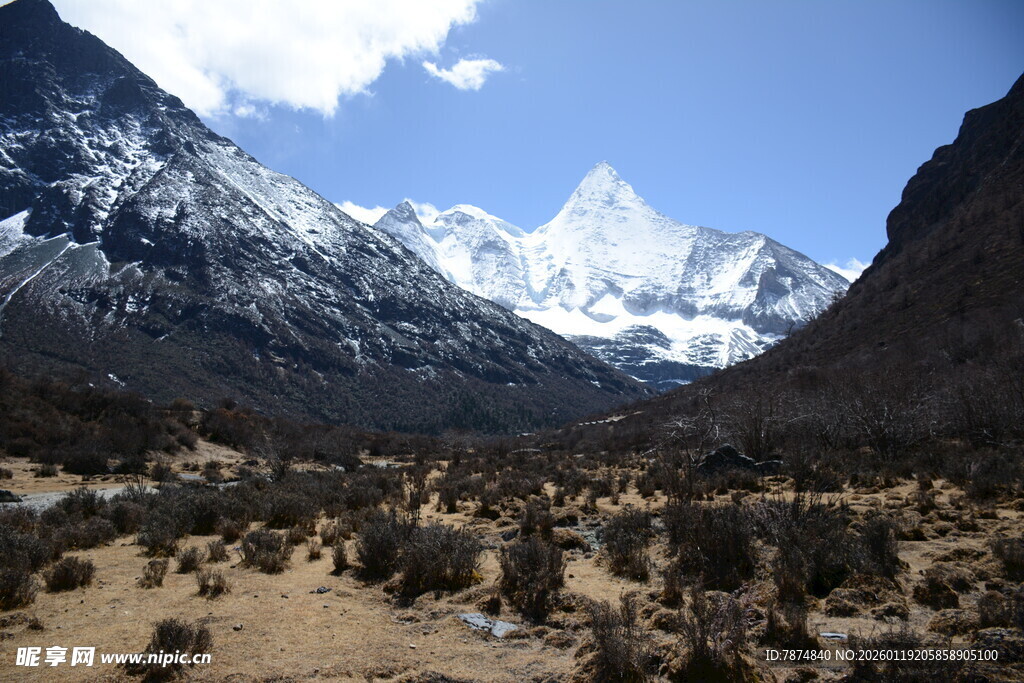 雪山下的荒凉山地景观
