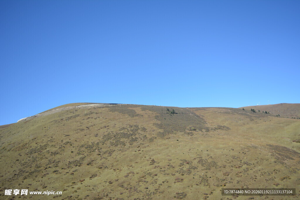 蓝天映衬下的起伏山丘