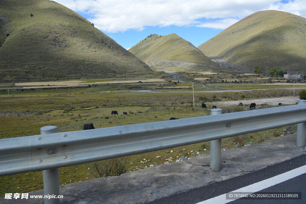 公路边的青山绿野风光