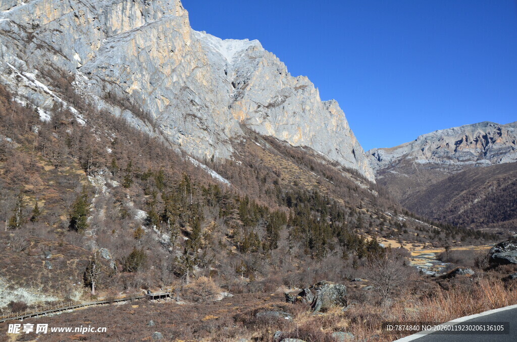 山间公路旁的壮丽山景