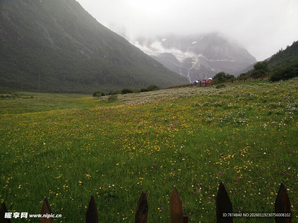 山间绿野 云雾缭绕之景