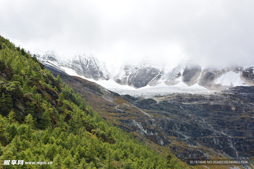 高山绿野间的壮丽雪山 稻城