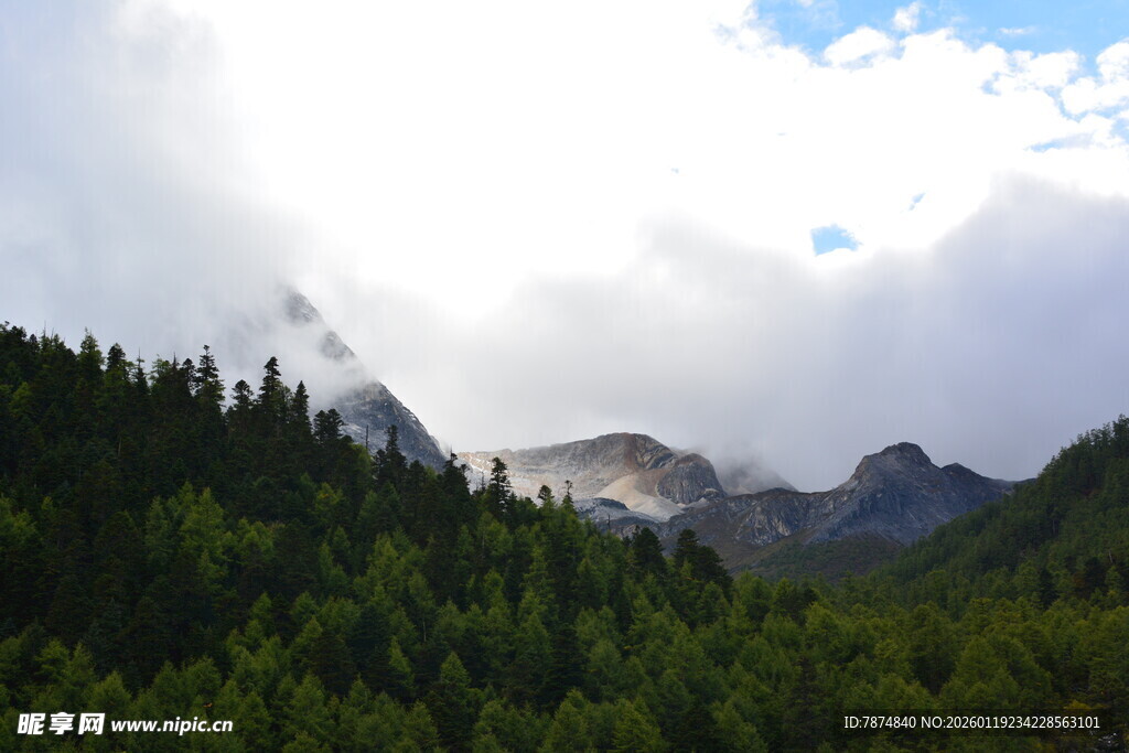 山林间的壮丽山峦景色 稻城
