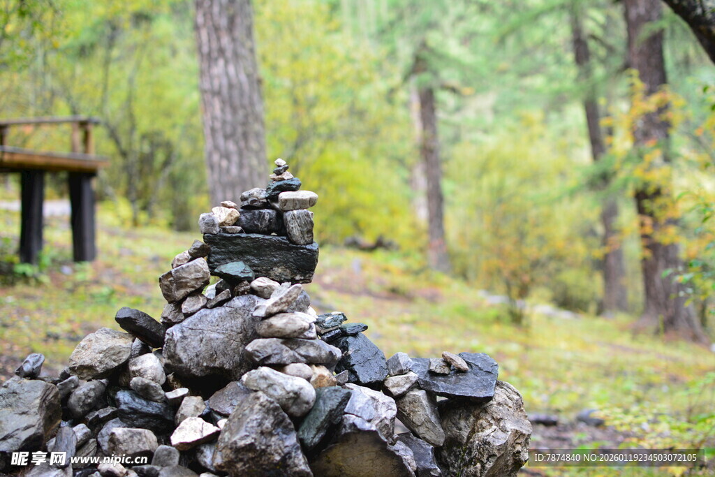 林间石堆景观 稻城
