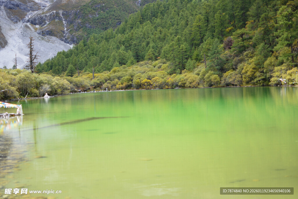 翠绿湖水与山林美景