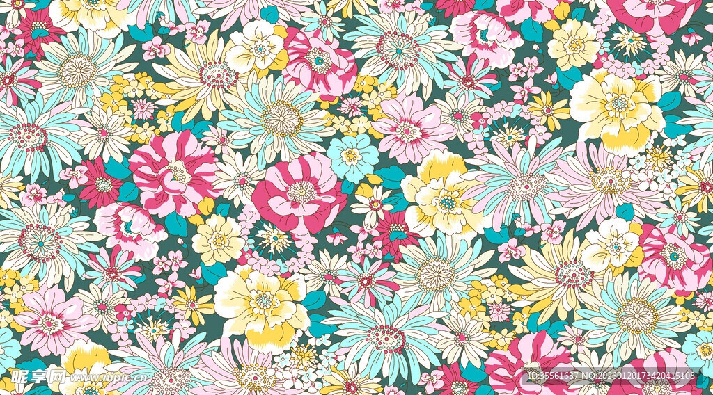 清新多彩花卉图案背景