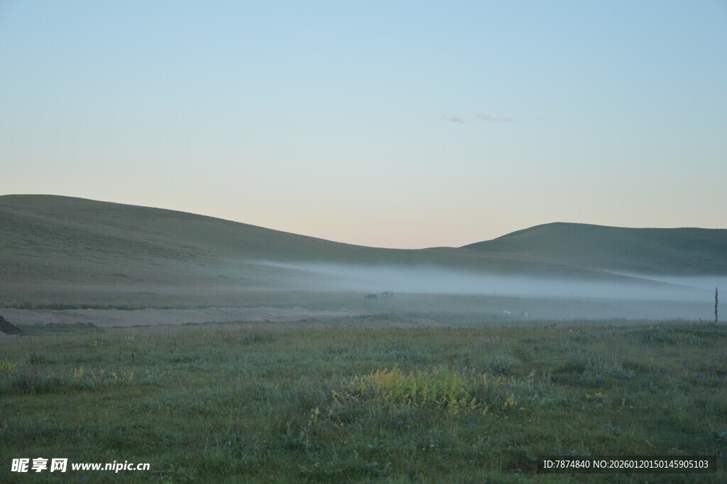 晨雾中的草原美景