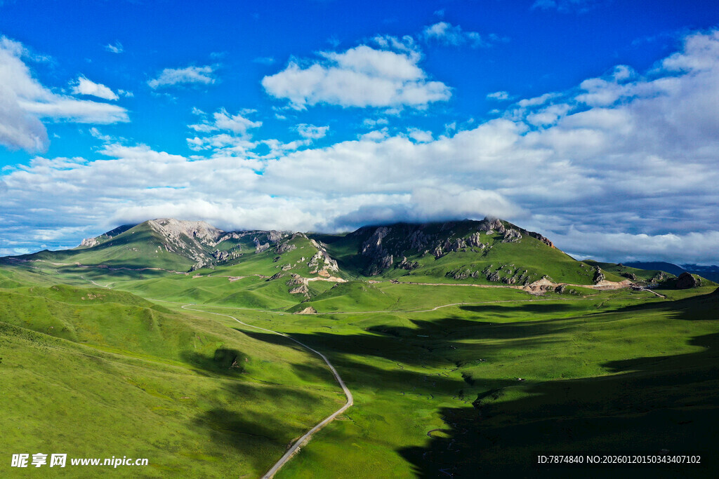 草原山丘间的蜿蜒公路