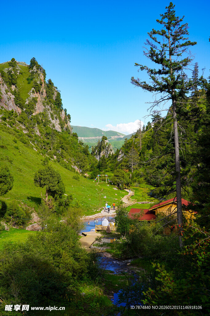 山间绿野溪流美景