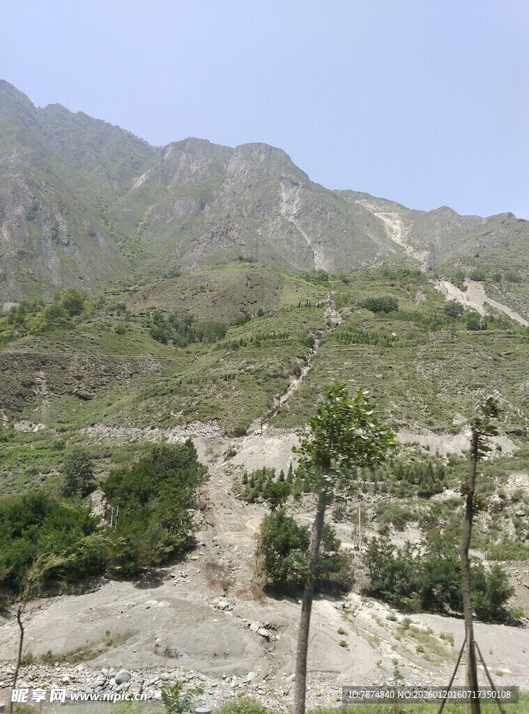 山间绿意盎然的自然风光