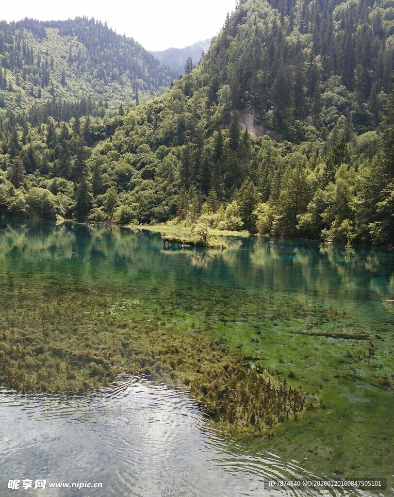 山间碧绿湖水自然美景