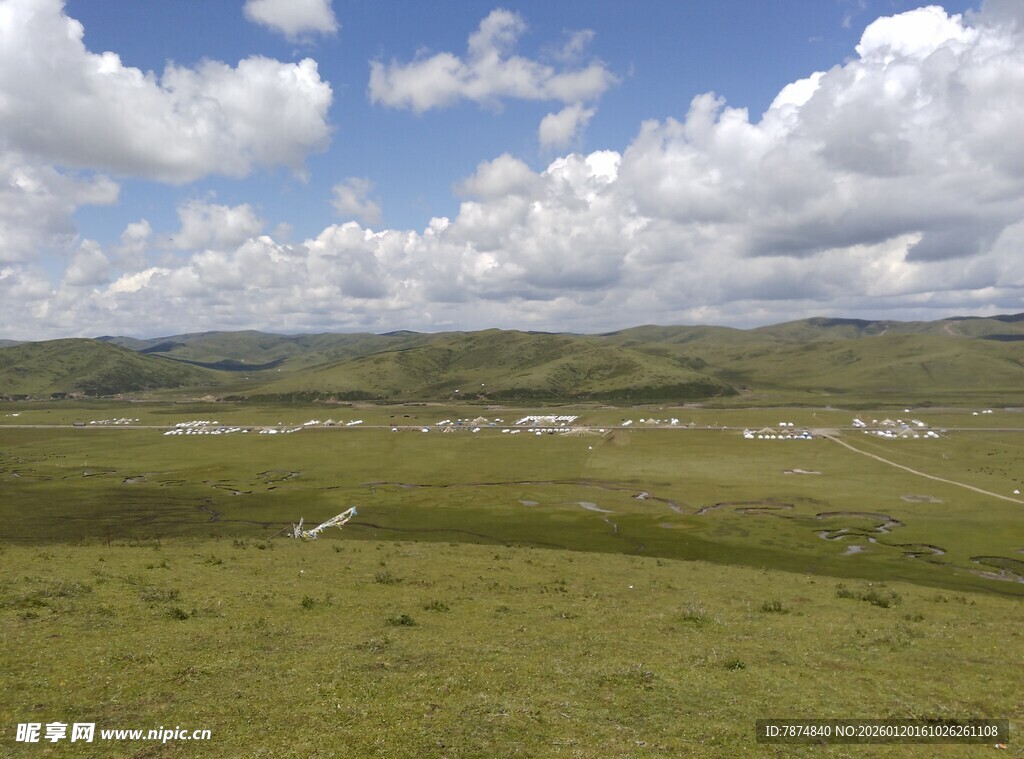 草原风光 蓝天白云绿地