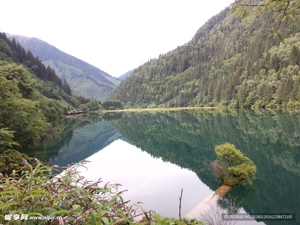 静谧山水间的碧绿湖泊
