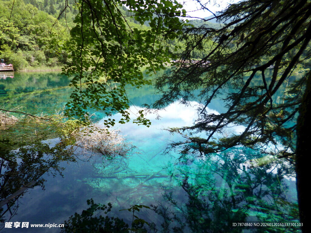 梦幻蓝绿相间的清澈湖水