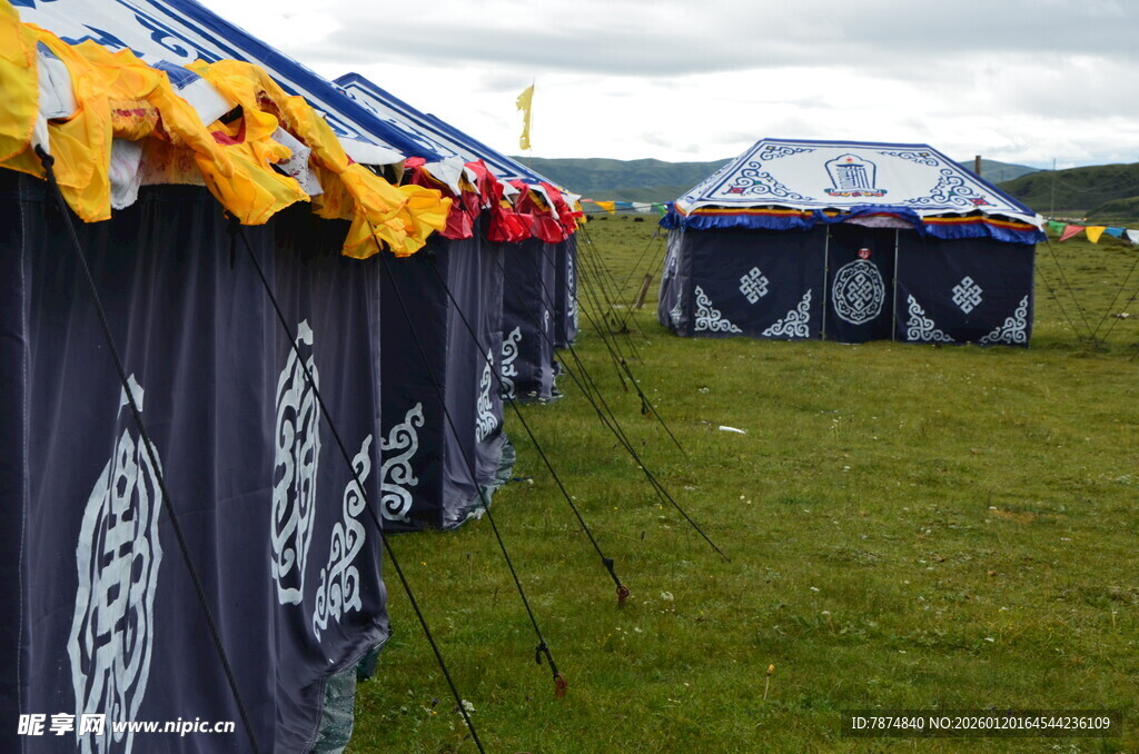 户外露营帐篷排列场景