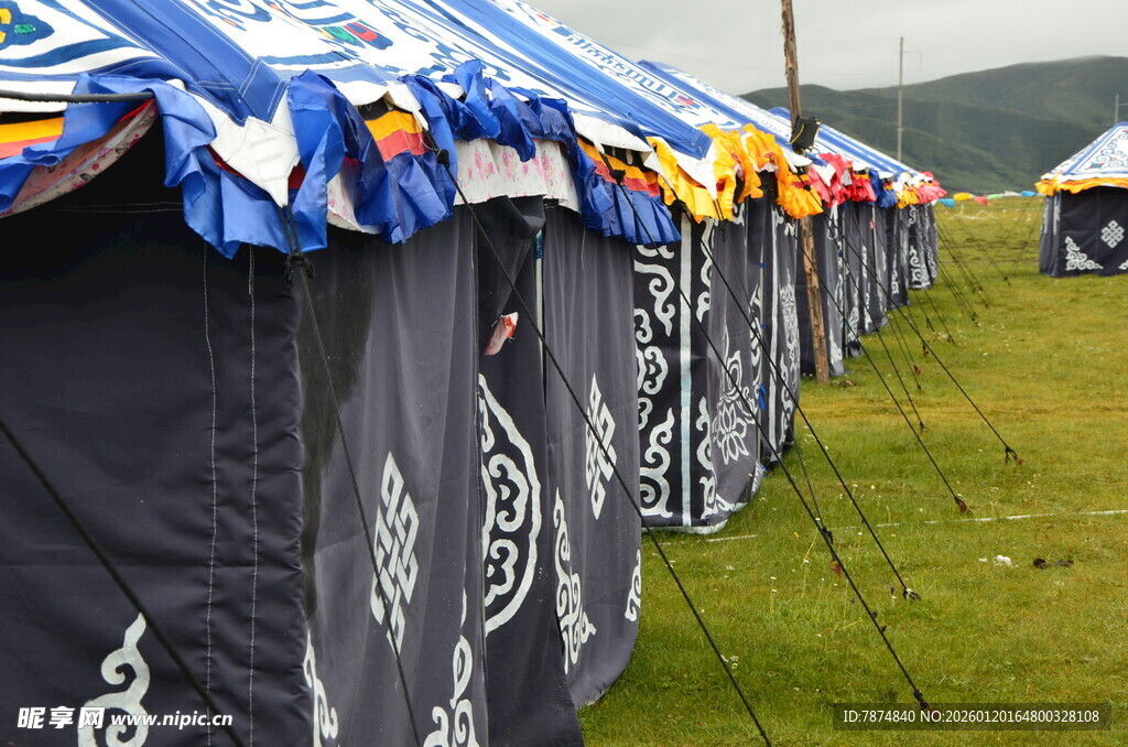 草原上的藏式帐篷阵列