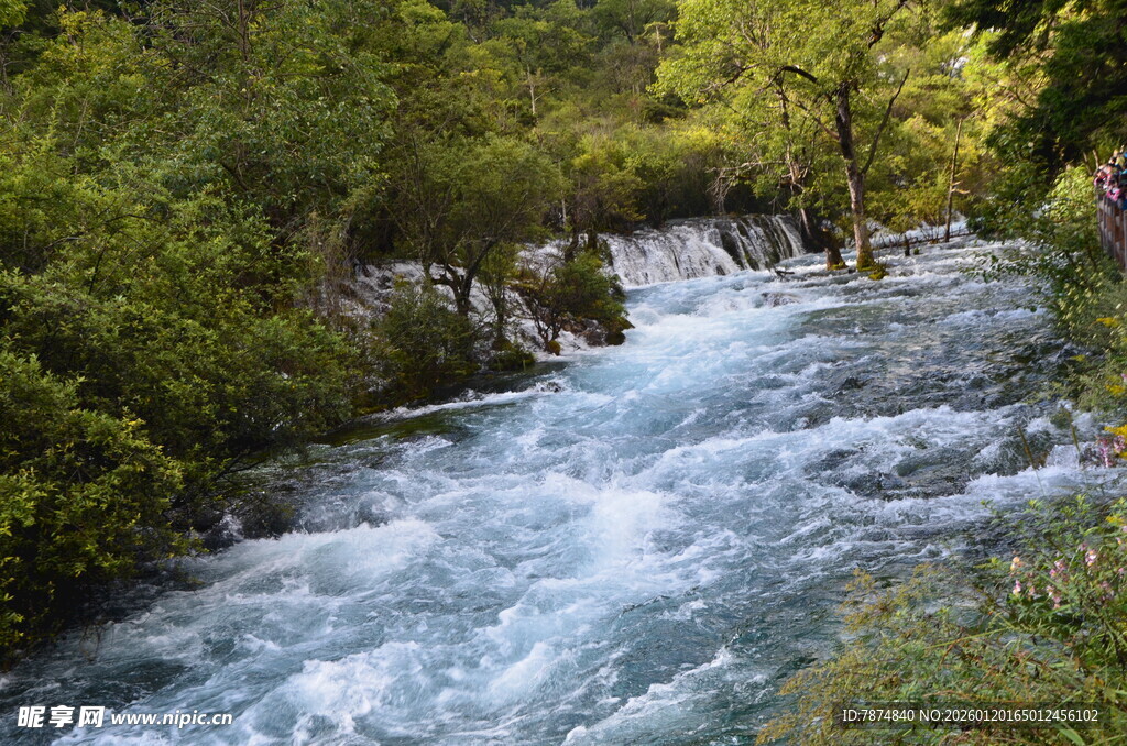 山间湍急溪流 绿意环绕
