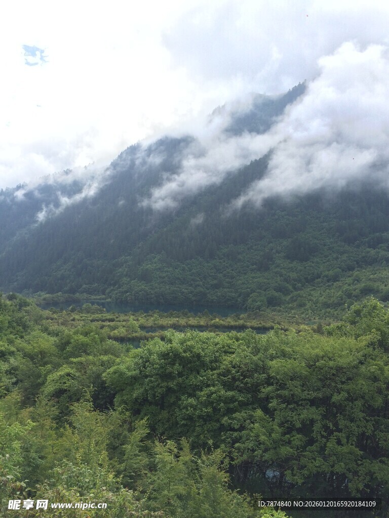 山间绿野云雾缭绕美景