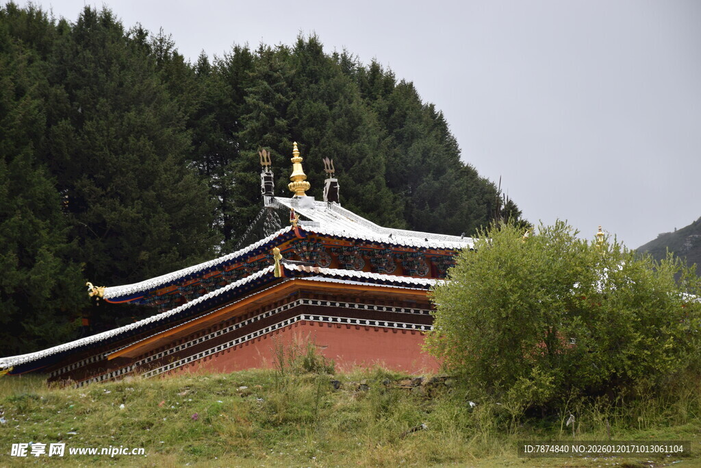 藏式寺庙隐于山林间