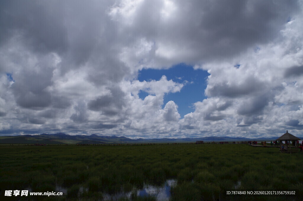 乌云下的开阔草地景观