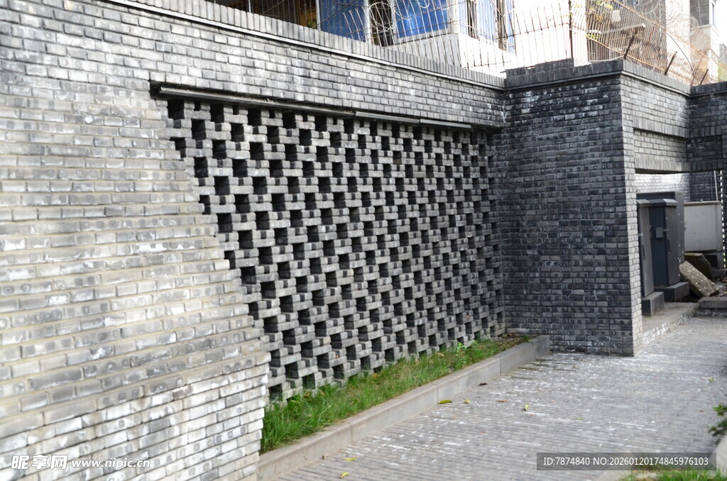 现代镂空砖墙建筑景观