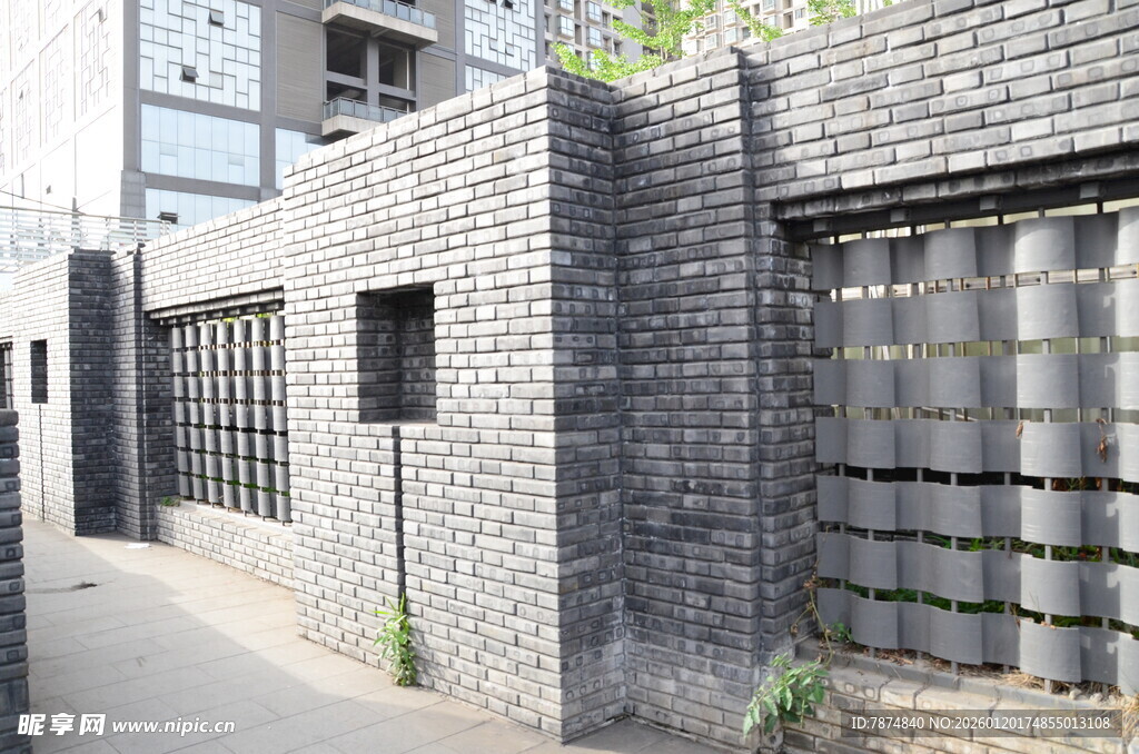 灰色砖墙建筑外观景观