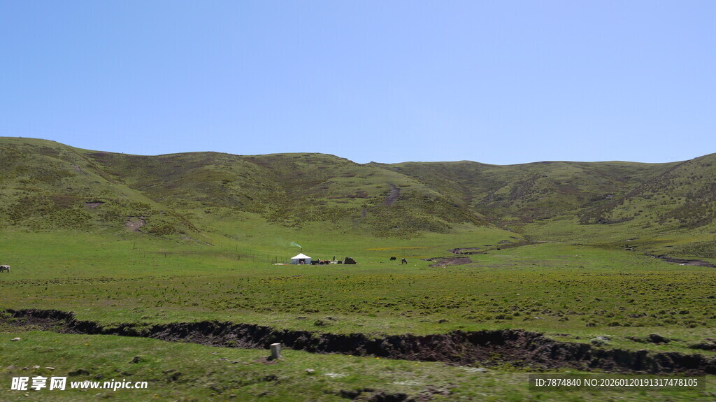 草原风光 远处小屋