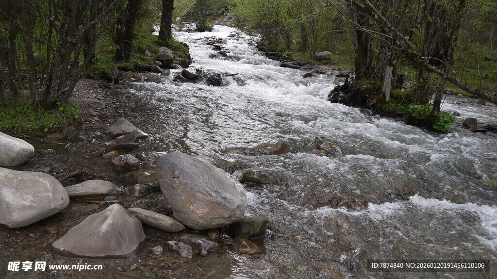 山间溪流潺潺过石景