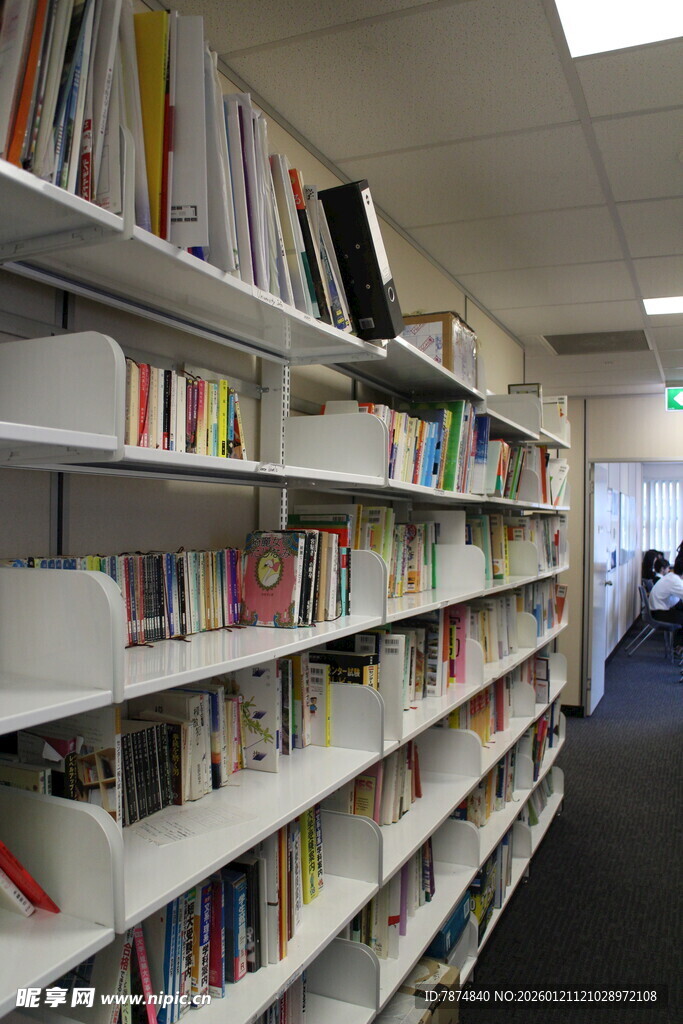 图书馆内整齐的书架陈列