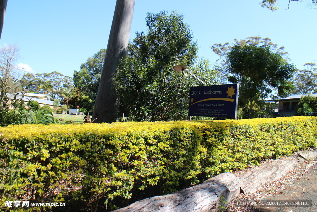户外绿植景观与标识牌