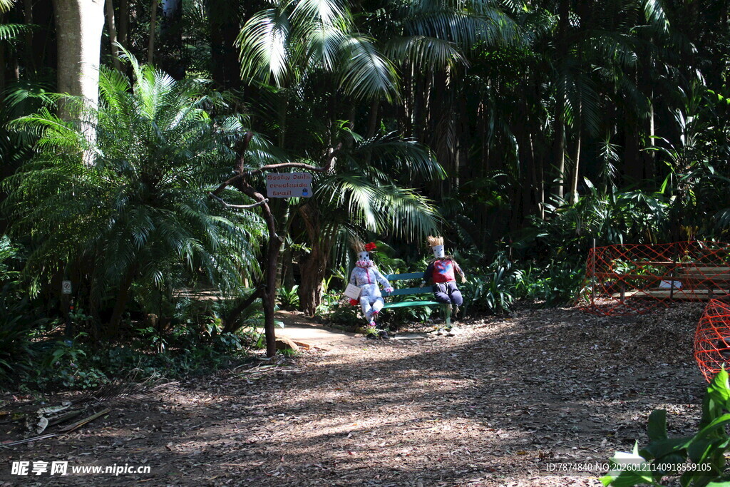 林间小径上休憩的人们