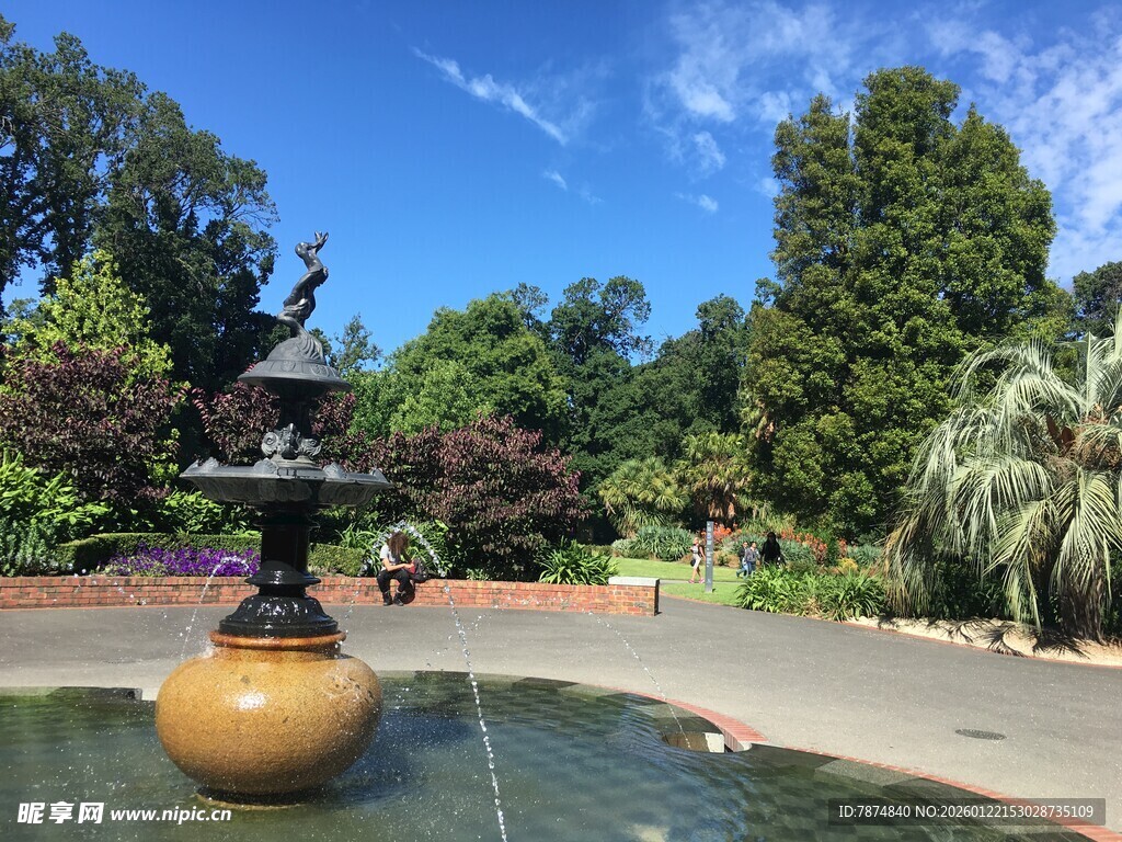 花园中的精美喷泉景观