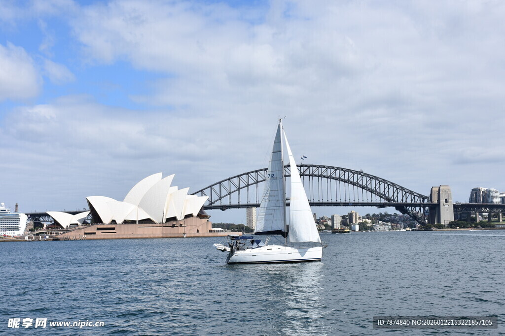 悉尼港湾帆船与标志性建筑