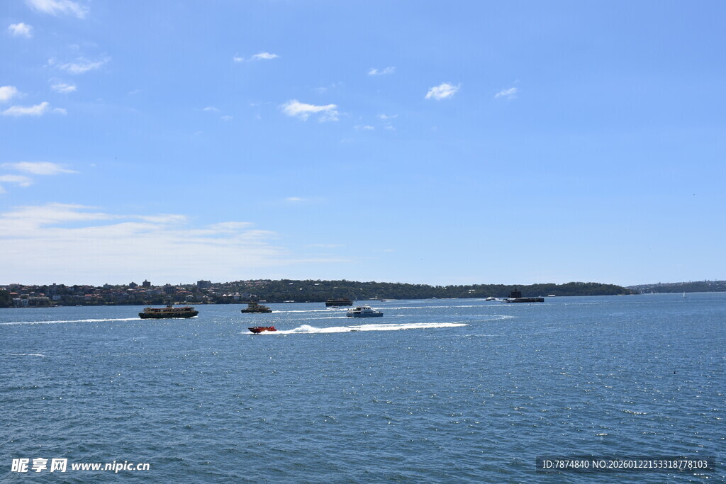 海上快艇激起白色浪花