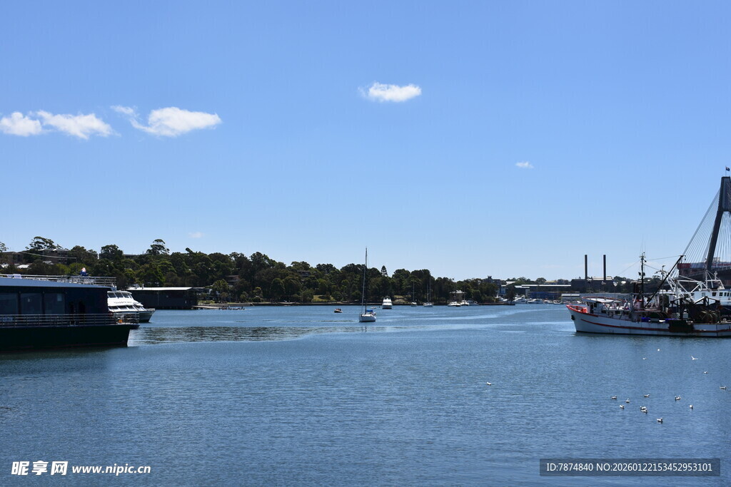 宁静港湾中的停泊船只