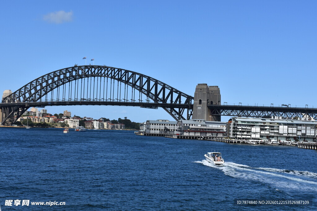 悉尼海港大桥下的蓝色水域