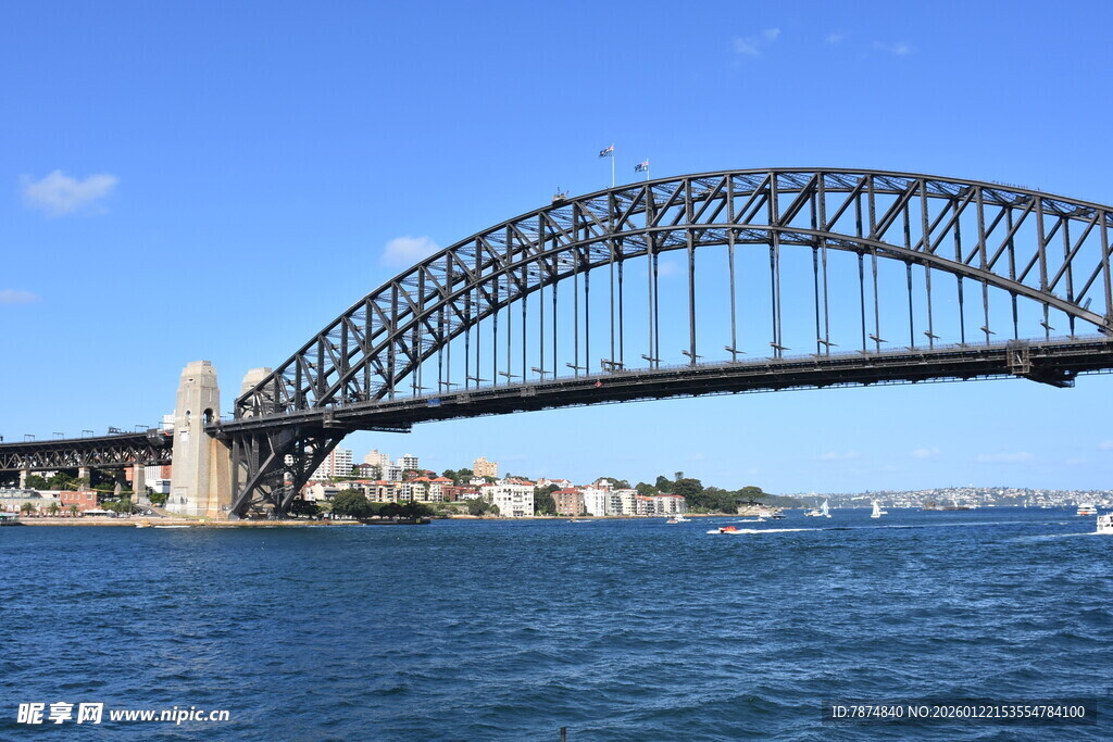 悉尼海港大桥横跨蓝色海面