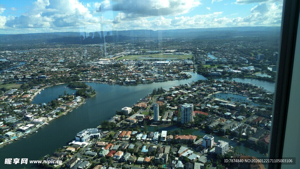 高空俯瞰城市河流景观