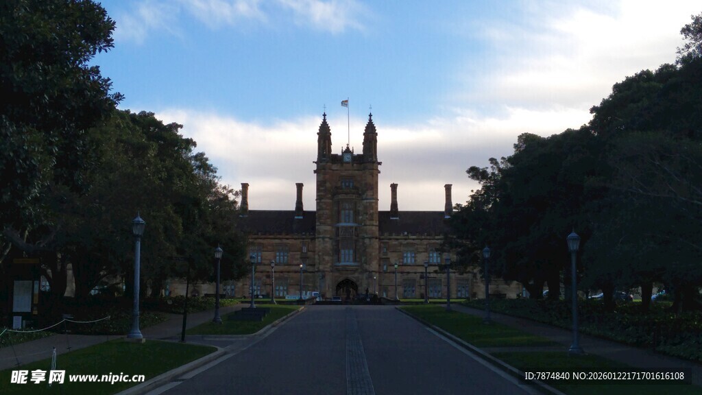 古典建筑前的林荫大道