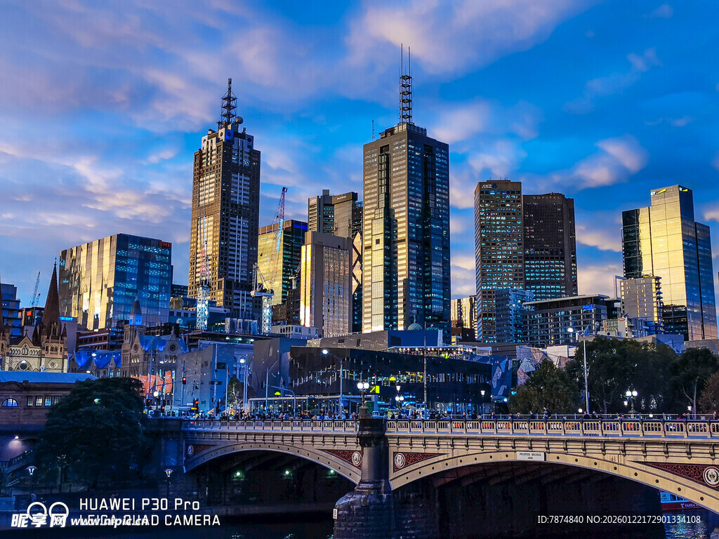墨尔本城市天际线夜景