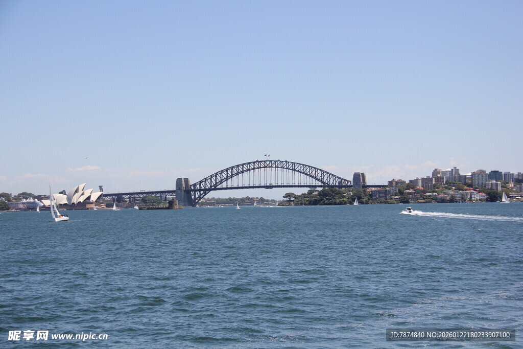海上拱形大桥远景