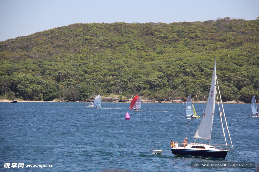 海上帆船畅游美丽风光
