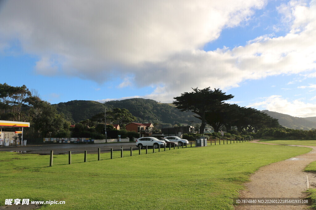 草地旁的停车场景观