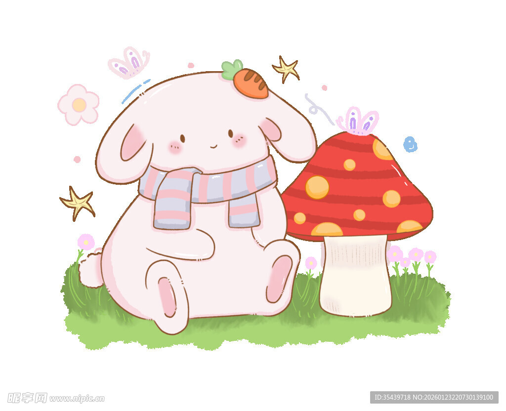 可爱小兔与蘑菇的温馨画面