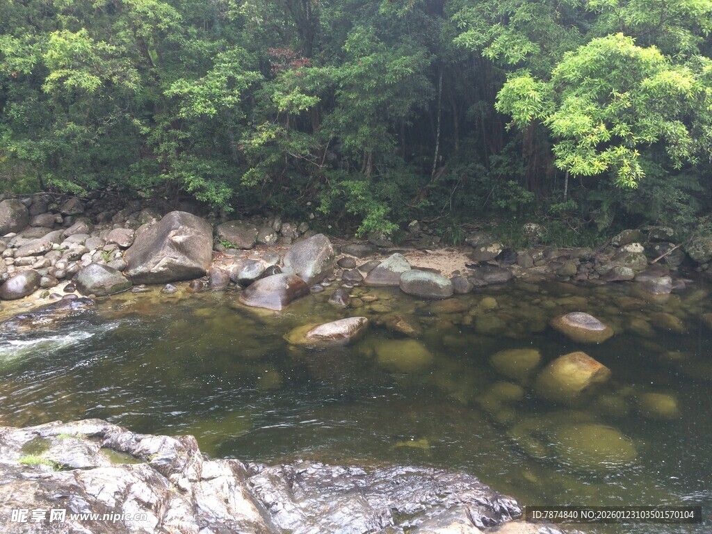 山间清澈溪流与繁茂植被